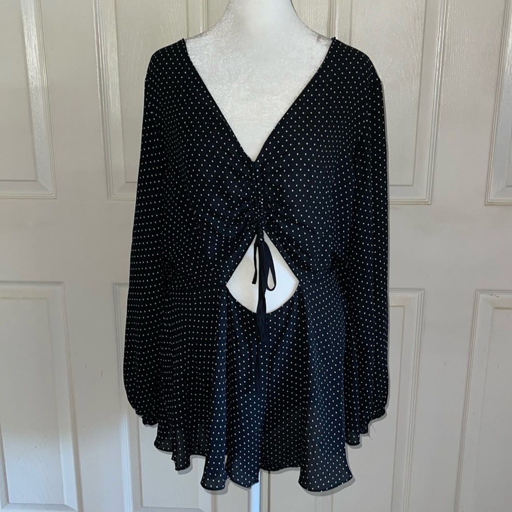 Victoria’s Secret Black And White Polka Dot Sheer Cutout Front/Open Back Romper